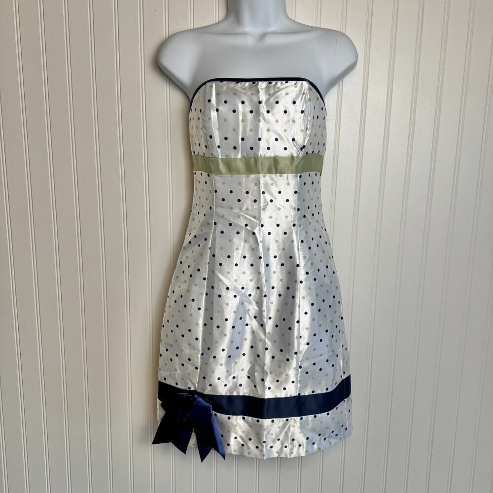 Jessica McClintock For Gunne Sax Vintage Strapless Dress Satin Polka Dots Q17